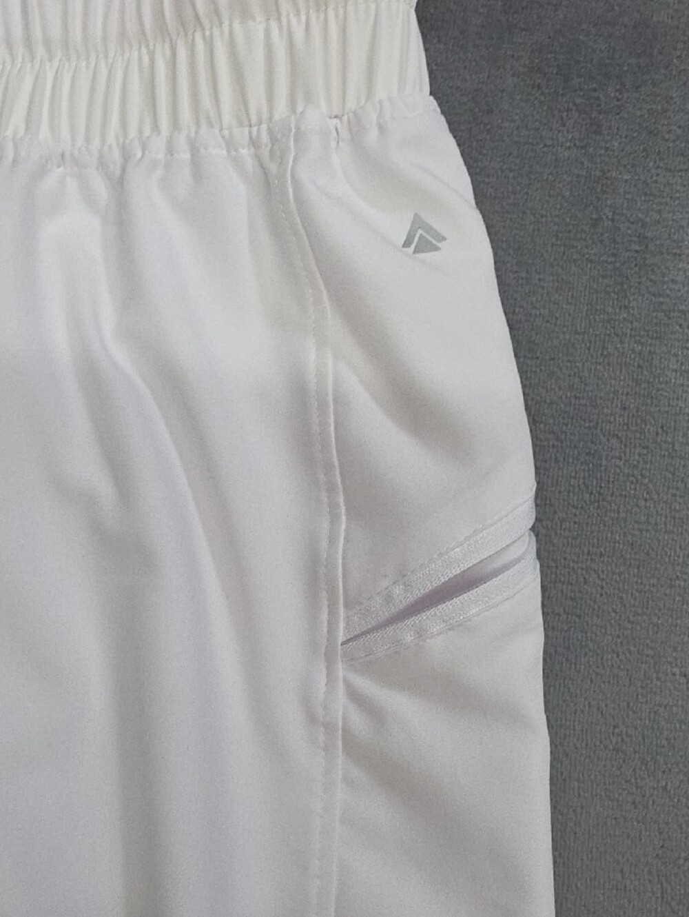 Women's L White Smocked-Waist Track Joggers with Zippered Pockets Parachute - Picture 3 of 8